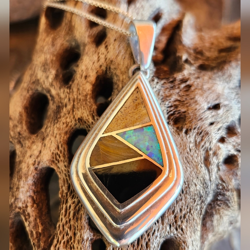 Sterling Silver Inlaid Gemstone Necklace